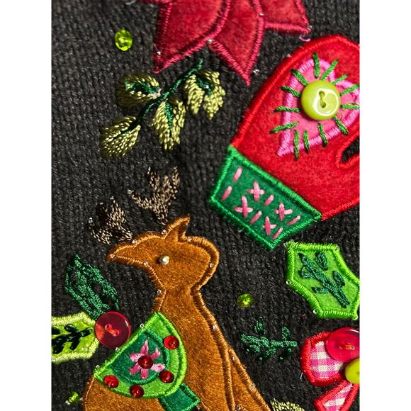 Quacker Factory Women’s 1X Christmas Sweater Black Embroidered Tree Holiday Knit - Picture 3 of 7